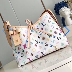 New Multicolor Monogram Shoulder Bag w/adjustable vachetta leather strap